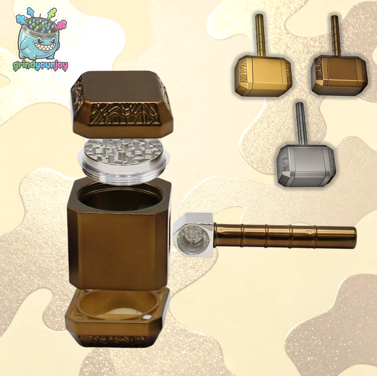 viking hammer grinder 3 colors herb grinder & pipe 2 in 1