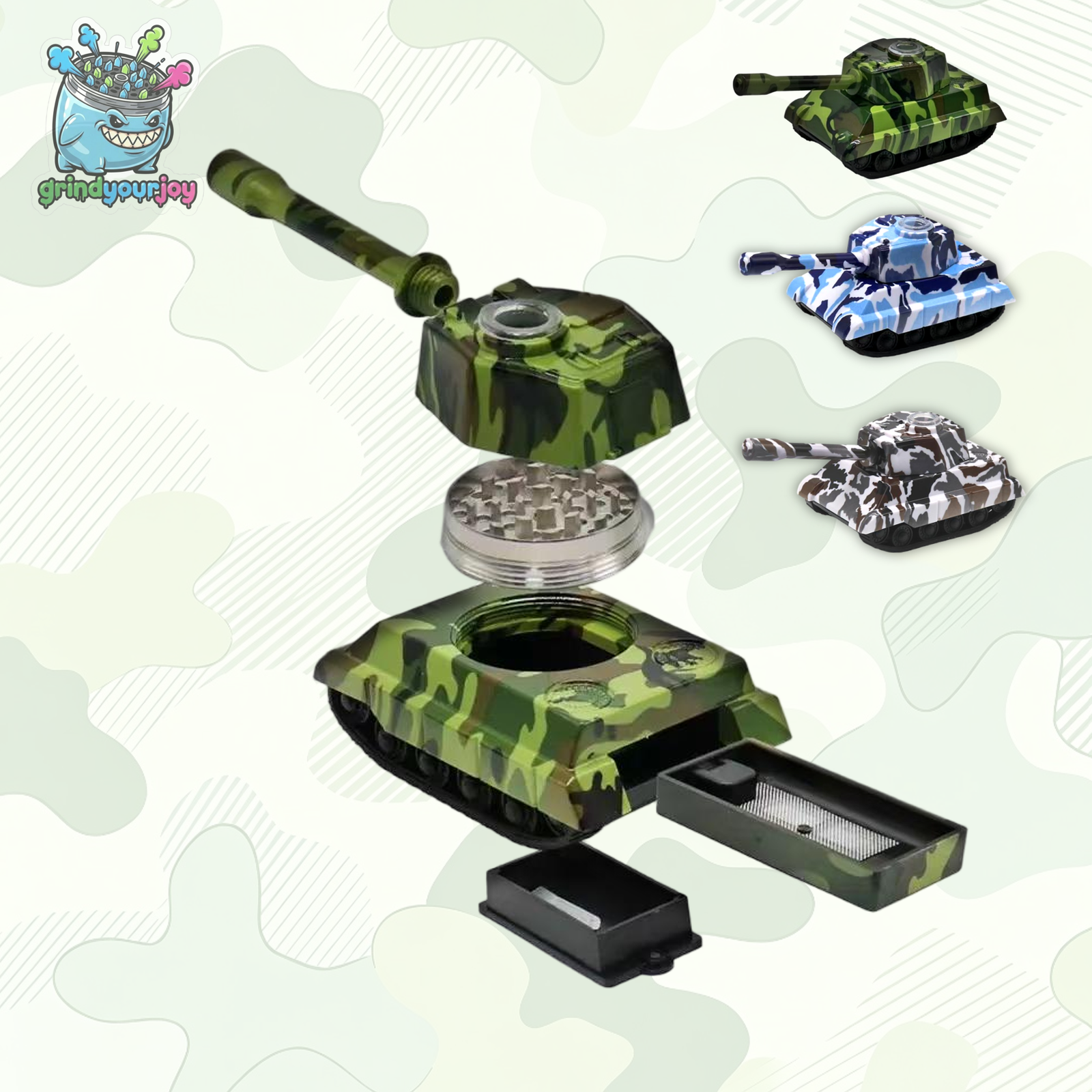 camo tank grinder 2 in 1 novelty herb grinder & pipe 3 camo colors green brown blue
