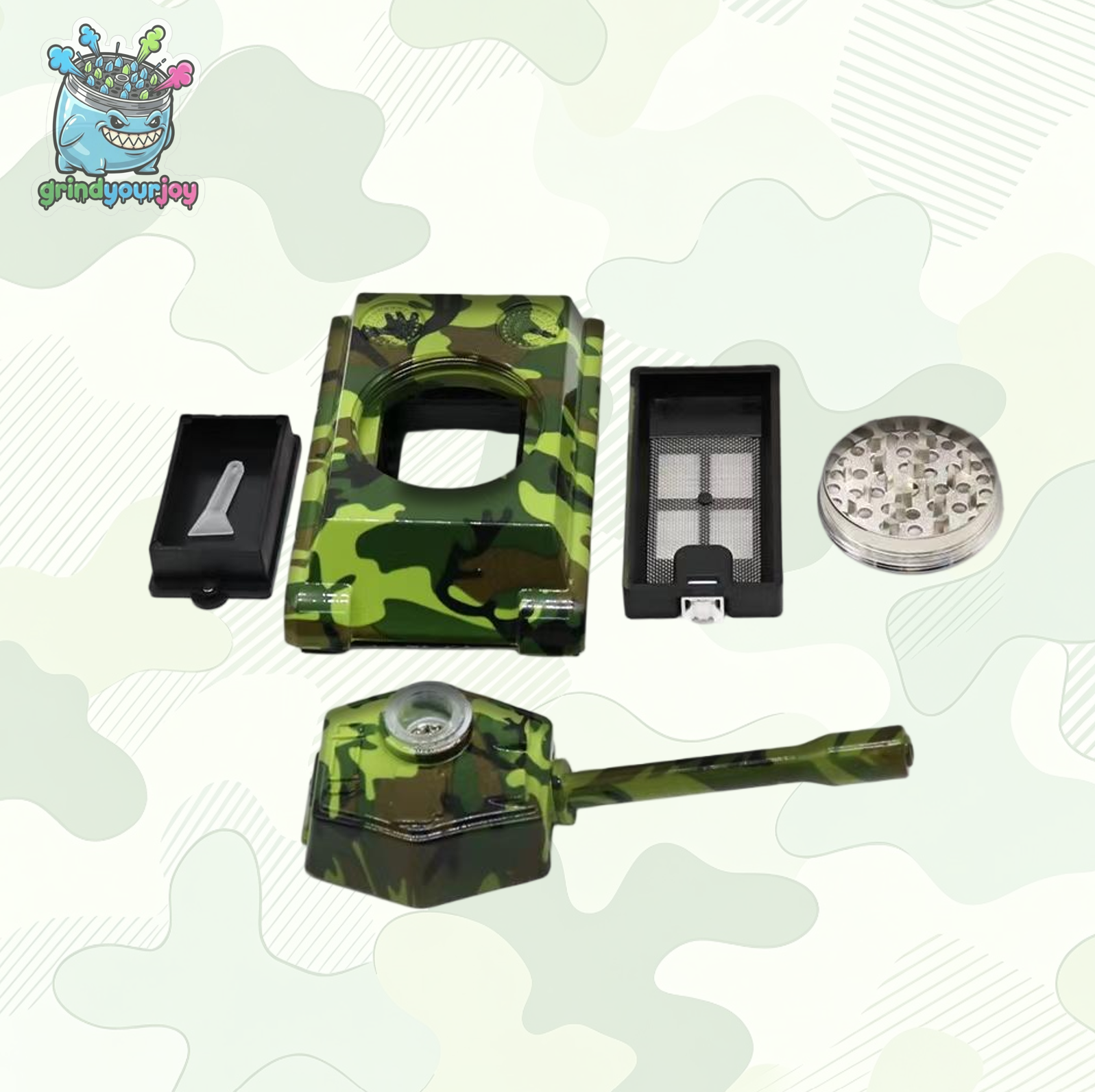camo tank grinder 2 in 1 novelty herb grinder & pipe 3 camo colors green brown blue