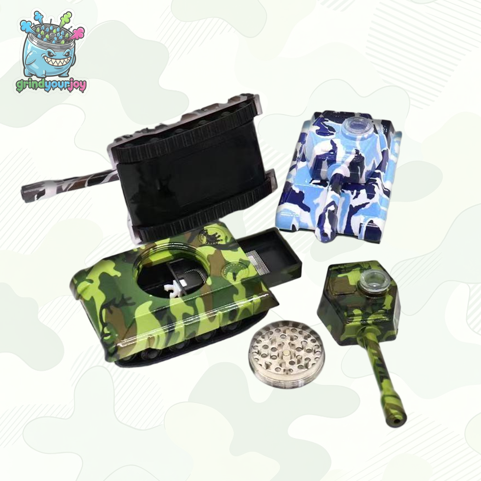 camo tank grinder 2 in 1 novelty herb grinder & pipe 3 camo colors green brown blue
